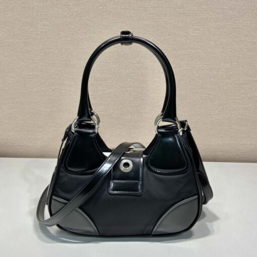 Replica Prada 1BA368 Prada Moon Re-Nylon and leather bag Black 2