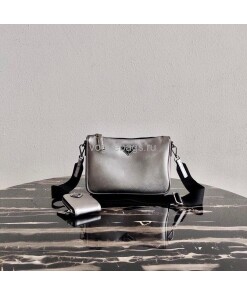 Replica Prada 2VH113 Saffiano Leather Shoulder Bag in Sliver Grey