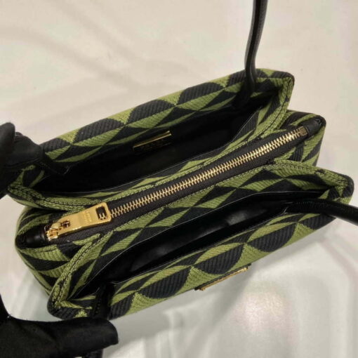 Replica Prada 1BA368 From The Runway Small embroidered fabric Prada Symbole bag Black Ivy Green 7