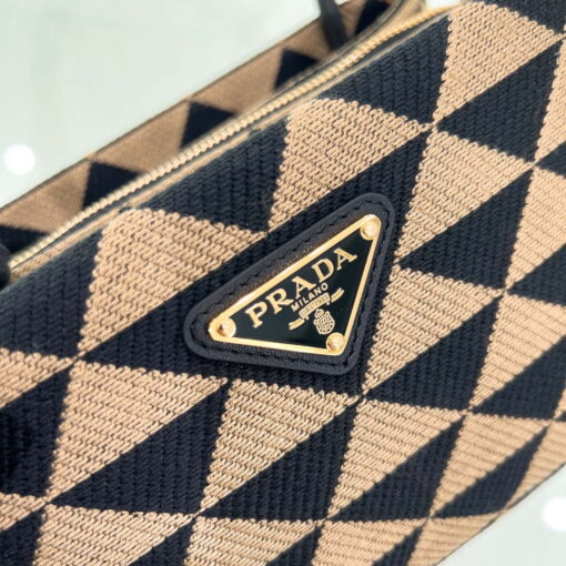 Replica Prada 1BA368 From The Runway Small embroidered fabric Prada Symbole bag Black and Beige 4