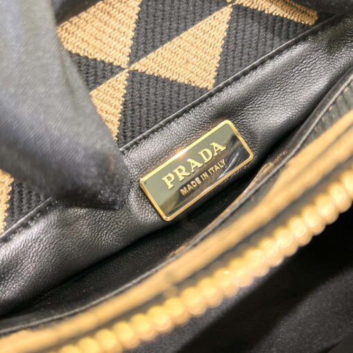 Replica Prada 1BA368 From The Runway Small embroidered fabric Prada Symbole bag Black and Beige 8