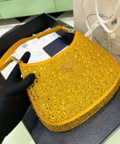 Replica Prada 1BC169 Prada Cleo satin bag with appliqués Gold Yellow 2