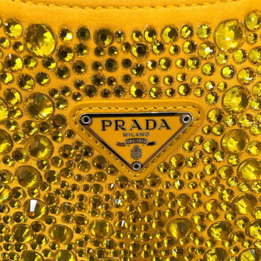Replica Prada 1BC169 Prada Cleo satin bag with appliqués Gold Yellow 3