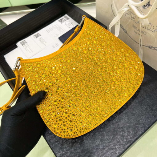 Replica Prada 1BC169 Prada Cleo satin bag with appliqués Gold Yellow 5