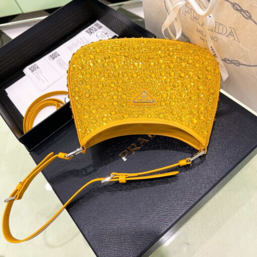Replica Prada 1BC169 Prada Cleo satin bag with appliqués Gold Yellow 6