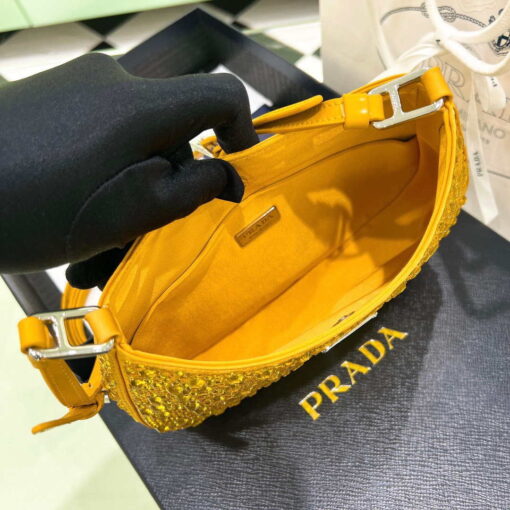 Replica Prada 1BC169 Prada Cleo satin bag with appliqués Gold Yellow 7