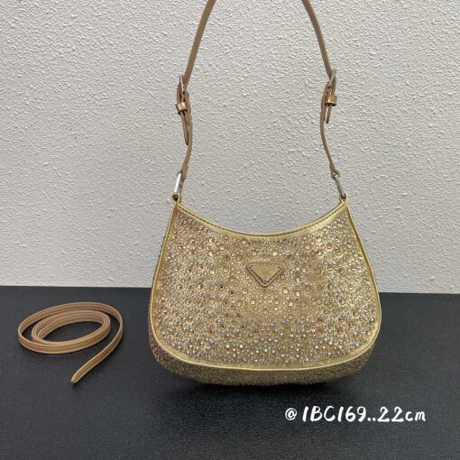 Replica Prada 1BC169 Prada Cleo satin bag with appliqués Gold