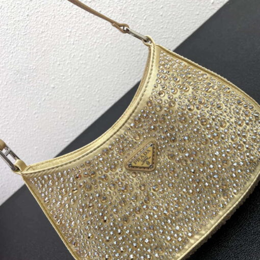 Replica Prada 1BC169 Prada Cleo satin bag with appliqués Gold 3