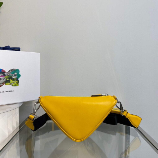 Replica Prada Leather Prada Triangle shoulder bag 1BH190 Yellow
