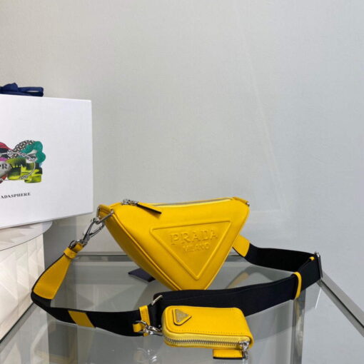 Replica Prada Leather Prada Triangle shoulder bag 1BH190 Yellow 2