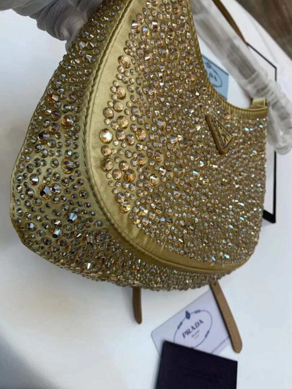 Replica Prada 1BC169 Prada Cleo satin bag with appliqués Gold 14