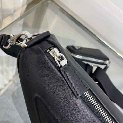 Replica Prada Leather Prada Triangle shoulder bag 1BH190 Black 6