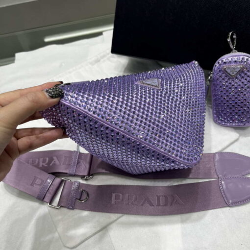 Replica Prada 1NE190 Crystal-studded satin pouch Purple 2