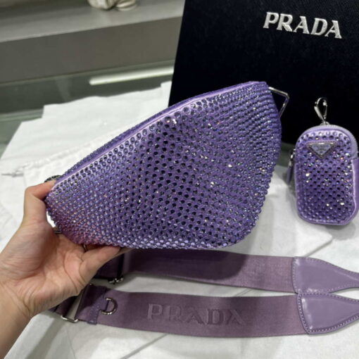 Replica Prada 1NE190 Crystal-studded satin pouch Purple 3