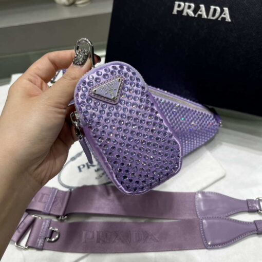 Replica Prada 1NE190 Crystal-studded satin pouch Purple 5
