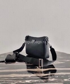 Replica Prada 2VH113 Saffiano Leather Shoulder Bag in Black 2