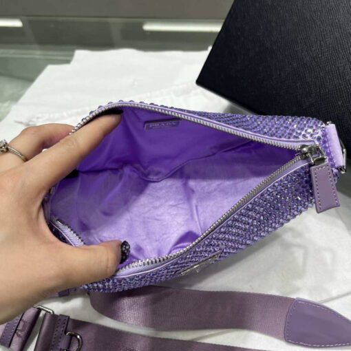 Replica Prada 1NE190 Crystal-studded satin pouch Purple 6