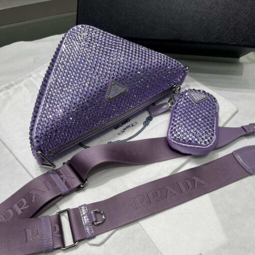 Replica Prada 1NE190 Crystal-studded satin pouch Purple 7