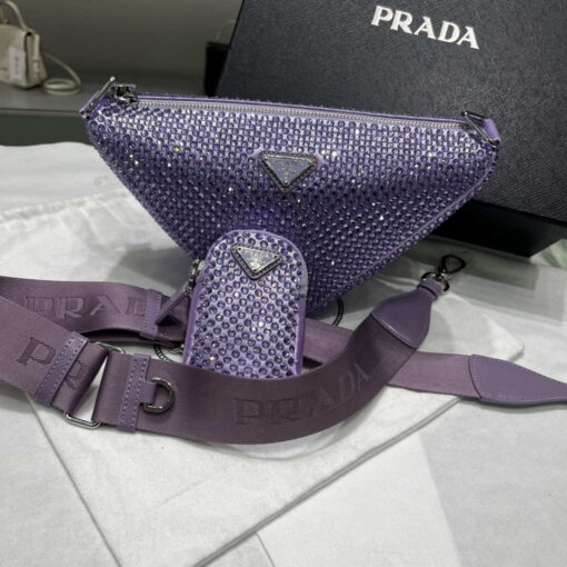 Replica Prada 1NE190 Crystal-studded satin pouch Purple 8