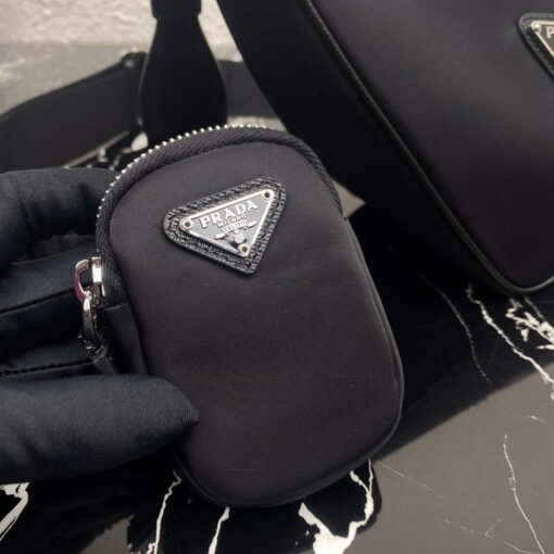 Replica Prada Nylon Prada Triangle shoulder bag 1BH190 Black 5