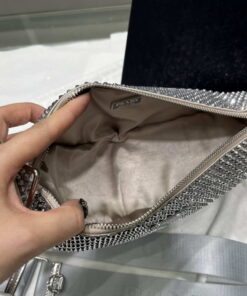 Replica Prada 1NE190 Crystal-studded satin pouch Gray 2