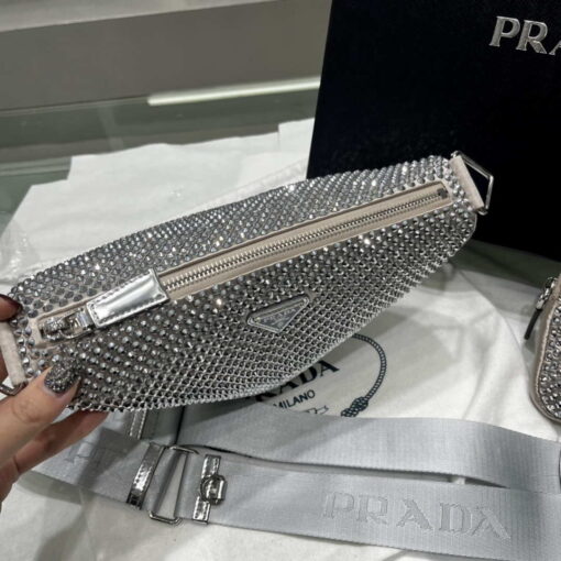 Replica Prada 1NE190 Crystal-studded satin pouch Gray 5