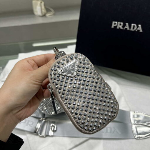 Replica Prada 1NE190 Crystal-studded satin pouch Gray 8