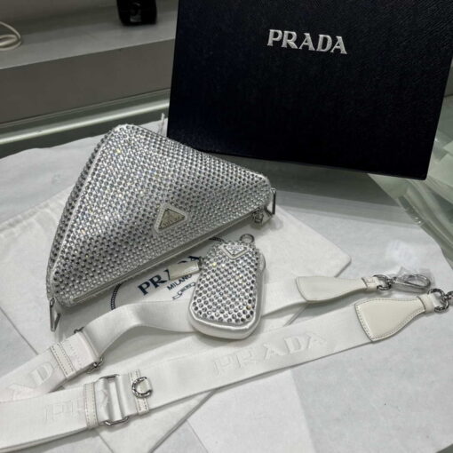 Replica Prada 1NE190 Crystal-studded satin pouch White 7