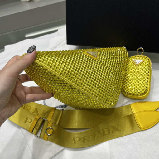 Replica Prada 1NE190 Crystal-studded satin pouch Yellow 2