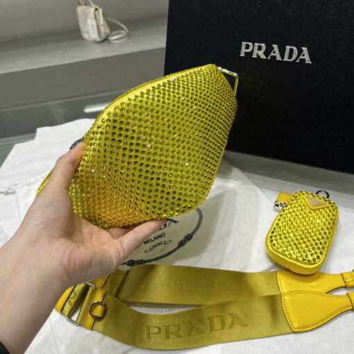 Replica Prada 1NE190 Crystal-studded satin pouch Yellow 3