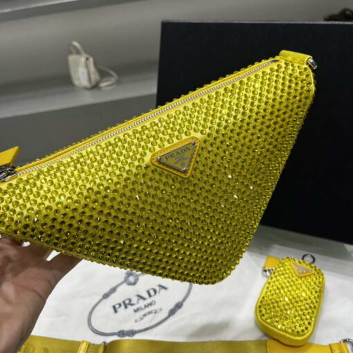 Replica Prada 1NE190 Crystal-studded satin pouch Yellow 4