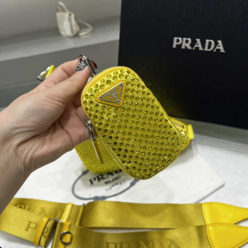 Replica Prada 1NE190 Crystal-studded satin pouch Yellow 5