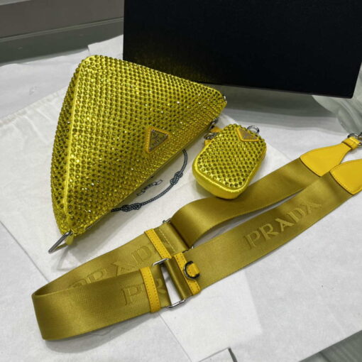 Replica Prada 1NE190 Crystal-studded satin pouch Yellow 7