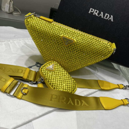 Replica Prada 1NE190 Crystal-studded satin pouch Yellow 8