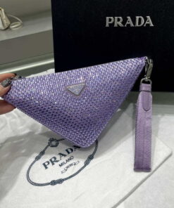 Replica Prada 1NE039 Crystal-studded satin pouch Purple