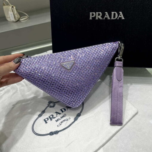 Replica Prada 1NE039 Crystal-studded satin pouch Purple