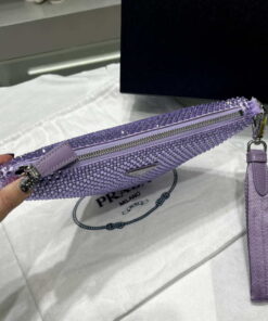 Replica Prada 1NE039 Crystal-studded satin pouch Purple 2