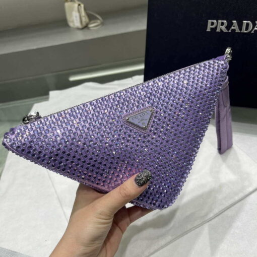 Replica Prada 1NE039 Crystal-studded satin pouch Purple 3