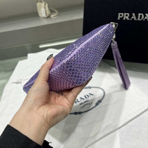 Replica Prada 1NE039 Crystal-studded satin pouch Purple 4