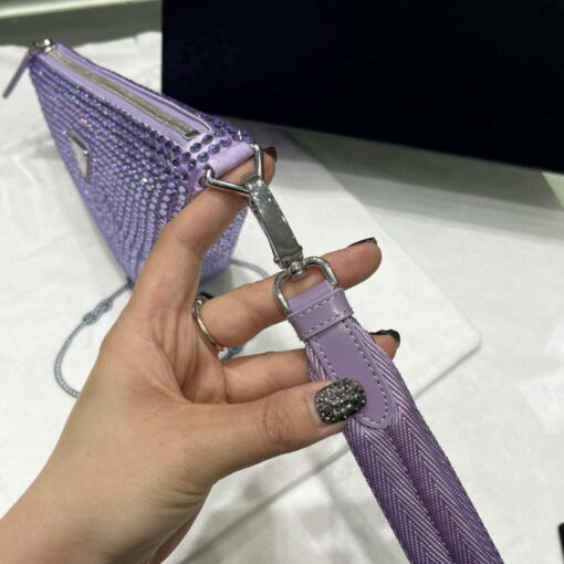 Replica Prada 1NE039 Crystal-studded satin pouch Purple 6
