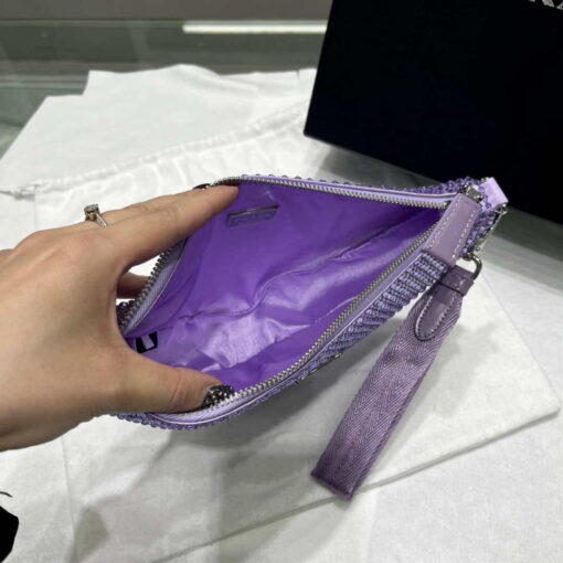 Replica Prada 1NE039 Crystal-studded satin pouch Purple 7