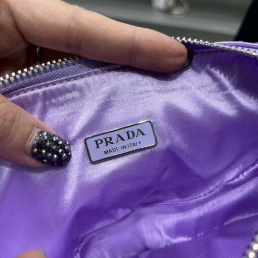 Replica Prada 1NE039 Crystal-studded satin pouch Purple 8