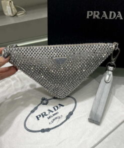 Replica Prada 1NE039 Crystal-studded satin pouch Gray