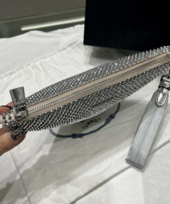 Replica Prada 1NE039 Crystal-studded satin pouch Gray 2