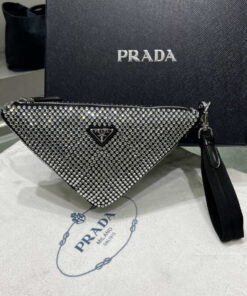 Replica Prada 1NE039 Crystal-studded satin pouch Black
