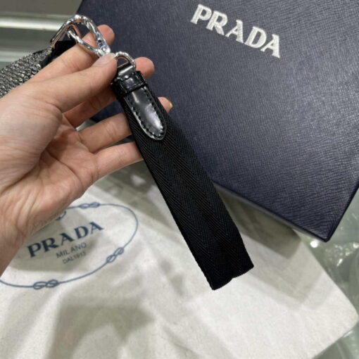 Replica Prada 1NE039 Crystal-studded satin pouch Black 4