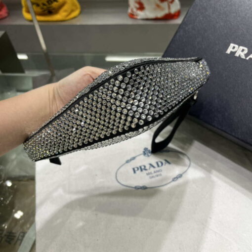 Replica Prada 1NE039 Crystal-studded satin pouch Black 6