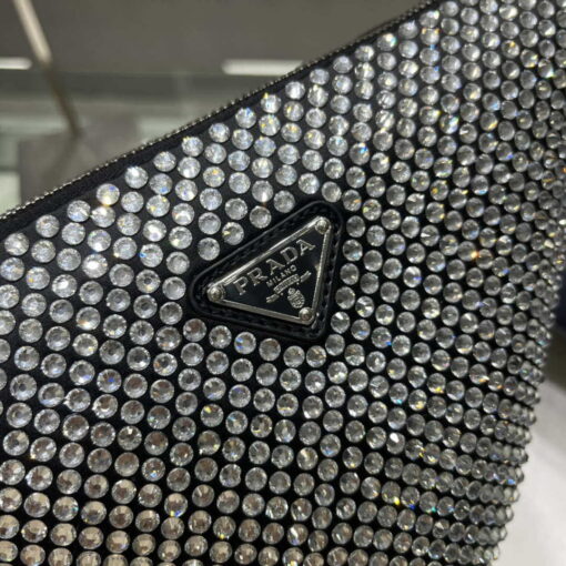 Replica Prada 1NE039 Crystal-studded satin pouch Black 7