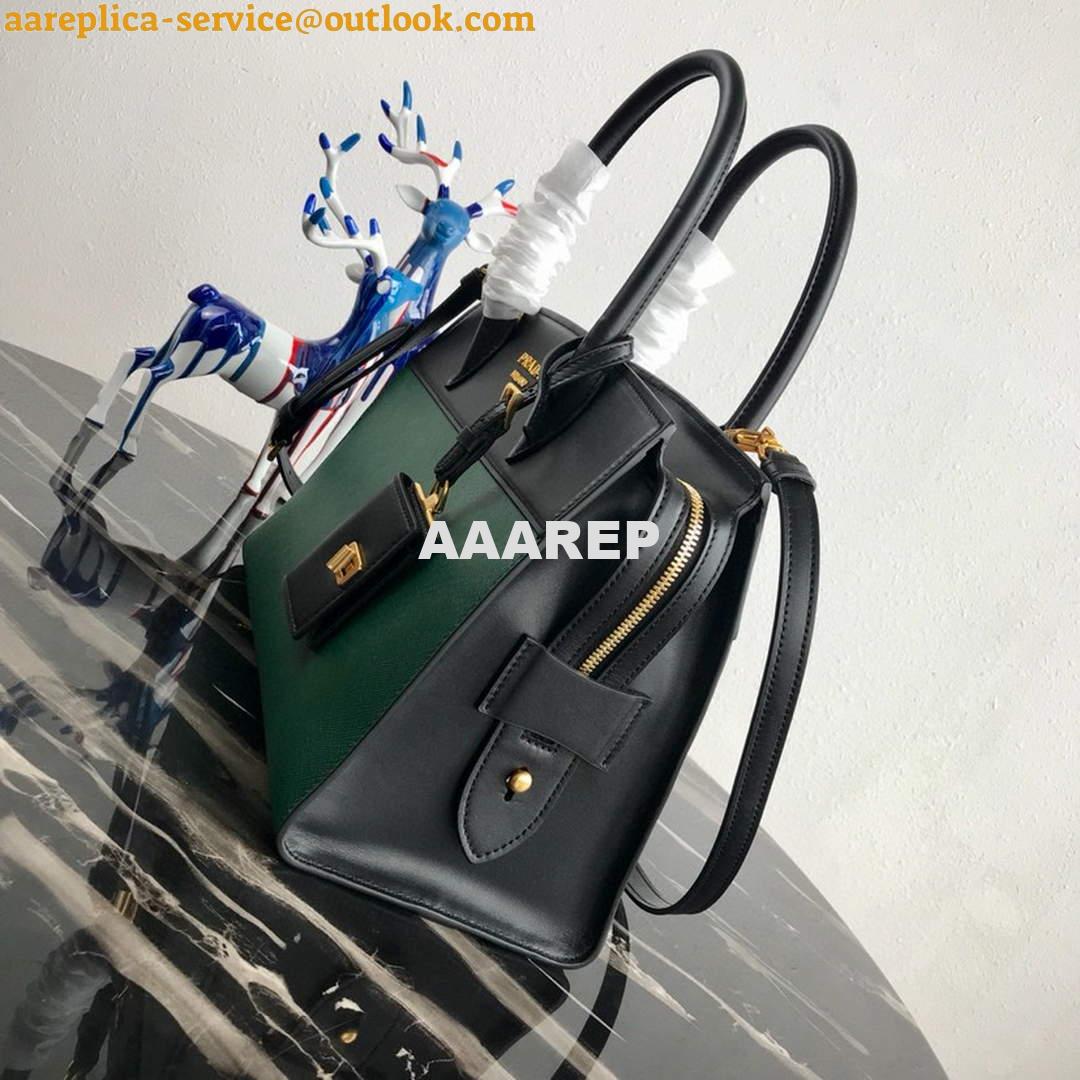 Replica Prada 1BA046 Medium Esplanade Leather Tote Bag Green and Black Replica Prada 1BA046 Medium Esplanade Leather Tote Bag Green and Black