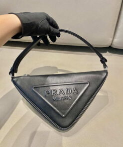 Replica Prada 1NQ043 Triangle leather pouch Black